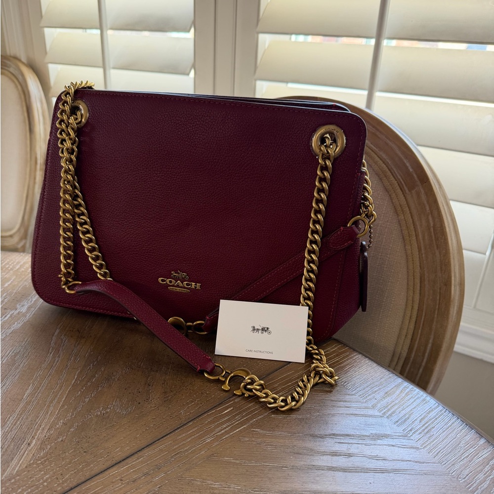 Coach Burgundy Leather Shoulder Bag with Gold Chain